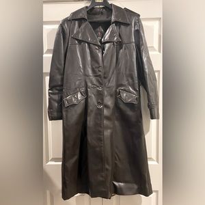 VTG Flamingo Vina-hide Womens Brown Button Front Faux Leather Overcoat Size 14